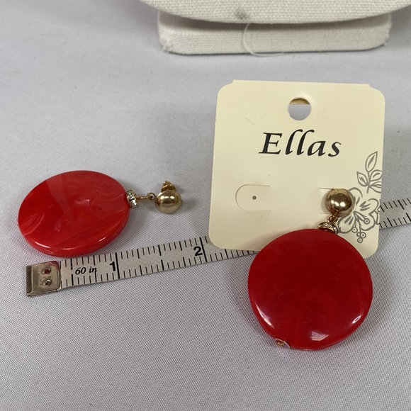 Large marbleized red disc earrings rhinestones - Picture 3 of 5